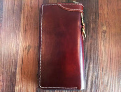 Handmade Leather Mens Clutch Wallet Cool Tiger Tooled Chain Wallet Biker Wallets for Men