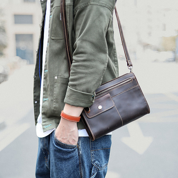 Cool Business Leather Mens Small Messenger Bag Wristlet Bag Side Bag Purse Clutch For Men - iwalletsmen