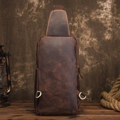 Cool Brown Leather Men's Sling Bag Chest Bag Brown One Shoulder Backpack For Men - iwalletsmen