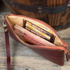 Black Cool Mens long Wallet Wristlet Bag Clutch Bag Red Brown Long Wallets for Men - iwalletsmen