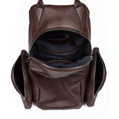 Gray Fashion Mens Leather 12-inch Computer Backpacks Cool Travel Backpacks School Backpack for men - iwalletsmen