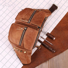 Cool Leather Fanny Pack Men's Brown Chest Bag Hip Bag Bum Bag Waist Bag For Men - iwalletsmen