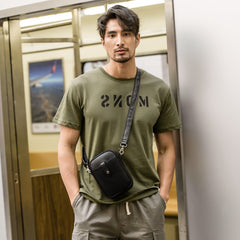 Black Leather Mens Small Belt Pouch Phone Shoulder Bag Belt Bag Side Bag for men - iwalletsmen