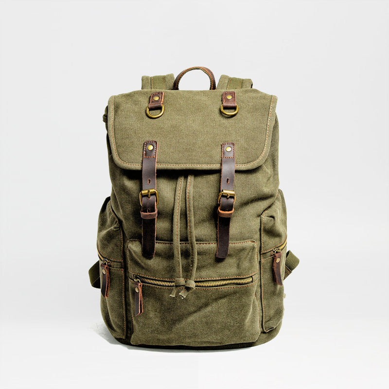Cool Canvas Leather Mens Womens College 14'' Green Backpack Travel Backpack Computer Backpack for Men - iwalletsmen
