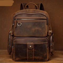 Dark Brown Mens Leather 15-inch Computer Backpacks Fashion Travel Backpacks School Backpacks for men - iwalletsmen