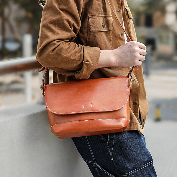 Casual Small Leather Mens Black Side Bag Brown Postman Bag Messenger Bag For Men - iwalletsmen