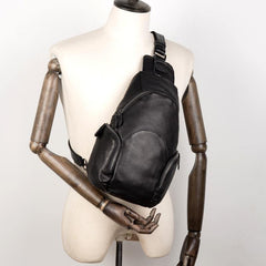 Black Leather Mens Cool Crossbody Pack Sling Bags Black Sling Pack Chest Bag for Men - iwalletsmen