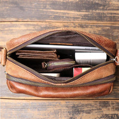 Black Leather Small Zipper Messenger Bag Courier Bag Brown Postman Bag For Men - iwalletsmen