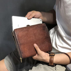 Handmade Black Leather Mens Bifold Wristlet Wallet Brown Clutch Wallet IPAD Bag Clutch Purse Men - iwalletsmen