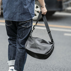 Black Leather Mens Saddle Courier Bag Messenger Bag Black Postman Bag For Men - iwalletsmen