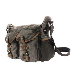 Gray Canvas Leather Mens Cool Side Bag Gray Messenger Bags Casual Courier Bags for Men - iwalletsmen