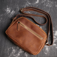 Cool Brown Leather Men's Small Shoulder Bag Messenger Bag Side Bag For Men - iwalletsmen