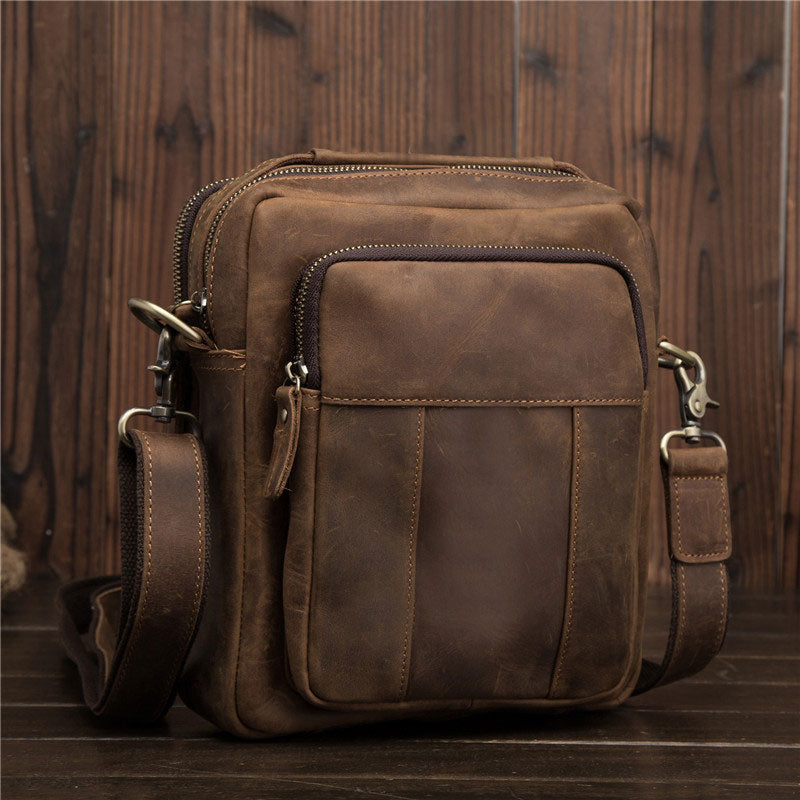 Cool Mens Leather Small Side Bag Small Messenger bag Shoulder bag For Men - iwalletsmen