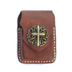 Cool Handmade Brown Leather Mens Zippo Lighter Case Heavy Armor Lighter Holder for Men - iwalletsmen