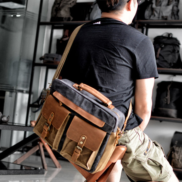 Waxed Canvas Mens Postman Bag Side Bag Shoulder Bag Messenger Bag For Men - iwalletsmen