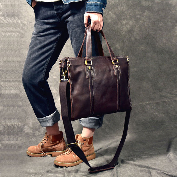 Brown Leather Mens 14" Laptop Briefcase Business Messenger Bag Brown Large Handbag For Men - iwalletsmen