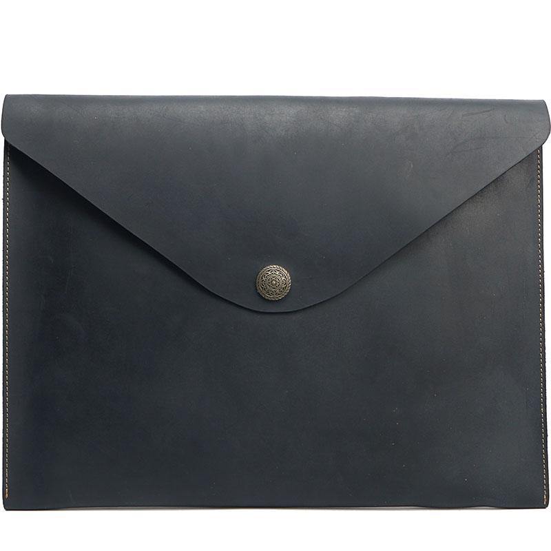 Vintage Business Leather Mens Black Envelope Bag Document Purse Brown Clutch For Men - iwalletsmen