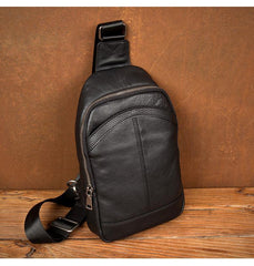 Black Leather Mens Cool Sling Bag Sling Pack Crossbody Pack Chest Bag for men - iwalletsmen