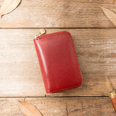 Black Leather Mens Small Card Wallet Red Zipper Card Holder Brown Zipper Coin Wallet For Men - iwalletsmen