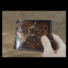 Handmade Leather Tooled Jax Grandmaster at Arms League of Legends Mens billfold Wallet Cool Leather Wallet Slim Wallet for Men