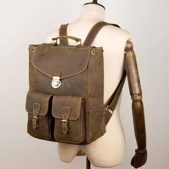 Brown Casual Mens Leather 15-inch Large Backpack Black Travel Backpacks School Backpacks for men - iwalletsmen