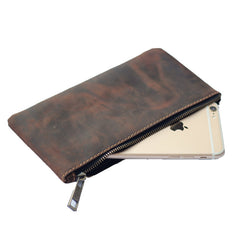 Vintage Dark Brown Leather Mens Phone Wallet Clutch Bag Wristlet Bag Zipper Long Wallet For Men - iwalletsmen