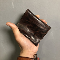 Vintage Genuine Leather Mens billfold Coffee Leather Wallet Men Small Wallets Front Pocket Wallet for Men - iwalletsmen