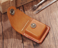 Handmade Light Brown  Leather Mens Zippo Lighter Case With Belt Loop Zippo  Standard Lighter Holders For Men - iwalletsmen