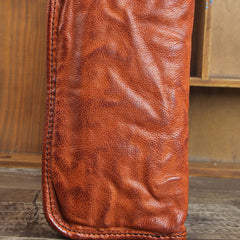 Handmade Genuine Leather Mens Cool Long Leather Wallet Zipper Clutch Wristlet Wallet for Men