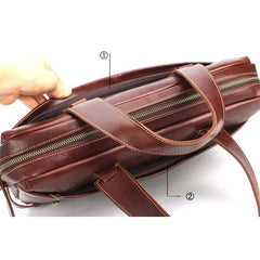 Vintage Maroon Mens Leather Briefcase Work Handbag Brown 14'' Laptop Briefcases For Men - iwalletsmen