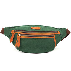 Green Canvas Leather Mens Chest Bag Waist Bag Fanny Pack Bum Pack For Men - iwalletsmen