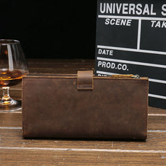 Cool Vintage Mens Brown Leather Brifold Long Wallet for Men Long Wallet - iwalletsmen