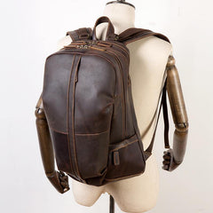Fashion Brown Mens Leather 15-inch Computer Backpacks Black Travel Backpacks School Backpack for men - iwalletsmen
