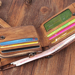 Handmade Leather Mens Chain Biker Wallet Cool Leather Wallet Wrist Wallets for Men