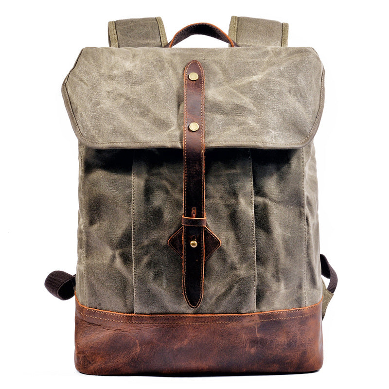 Cool Waxed Canvas Black Leather Waterproof 15'' Barrel Backpack Travel Backpack Bucket Hiking Backpack for Men - iwalletsmen