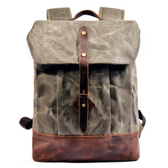 Cool Waxed Canvas Black Leather Waterproof 15'' Barrel Backpack Travel Backpack Bucket Hiking Backpack for Men - iwalletsmen