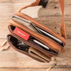 Brown Leather 8 inches Fanny Pack Hip Pack Mens Waist Bag Brown Chest Bag Bum Bag for Men - iwalletsmen