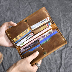 Dark Brown Leather Mens Long Wallet Bifold Brown Clutch Long Wallet For Men - iwalletsmen