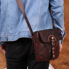 Cool Mens Leather Country Side Bag Small Saddle Messenger bag Shoulder bag For Men - iwalletsmen