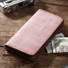 Simple Handmade Mens Red Long Wallet Blue Bifold Long Card Wallet Clutch Zipper Wallet For Men - iwalletsmen