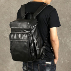Genuine Leather Mens Cool Backpack Sling Bag Large Black Travel Bag Hiking Bag for men