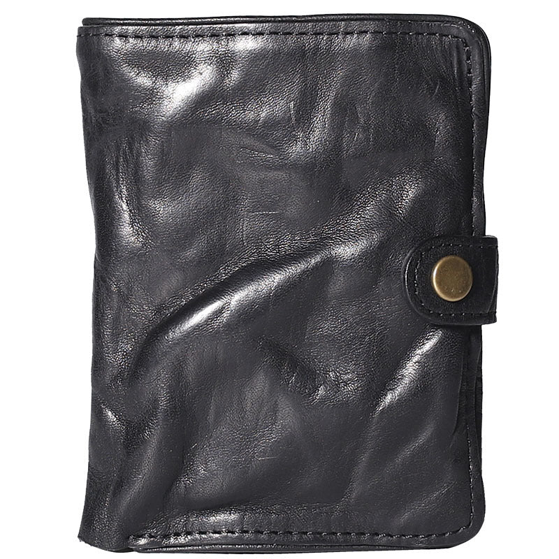 Pleated Leather Mens Vertical Black billfold Wallet Men Brown Small Bifold Wallets for Men - iwalletsmen