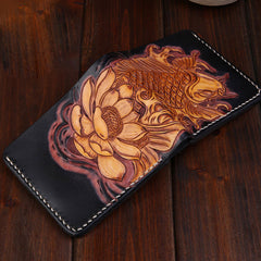Handmade Leather Carp Mens billfold Wallet Cool Leather Wallet Slim Wallet for Men - iwalletsmen
