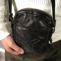 Handmade Genuine Leather Mens Cool Messenger Bag Sling Bag Chest Bag Bike Bag Cycling Bag for men