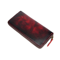 Cool Handmade Mens Brown Long Wallet Blue Bifold Card Wallet Zipper Clutch Wallet For Men - iwalletsmen