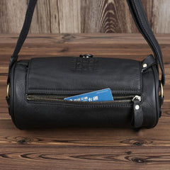 Casual Black Leather Mens Barrel Postman Bag Side Bag Bucket Messenger Bag For Men - iwalletsmen