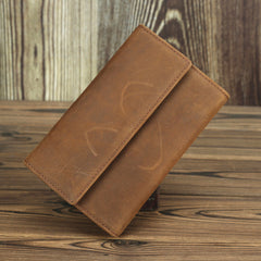 Brown Vintage Simple Long Wallet Leather Mens Dark Brown Trifold Card Wallet Light Brown Business Wallet For Men - iwalletsmen