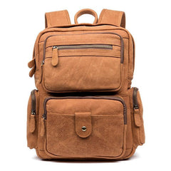 Brown Casual Leather Mens 13 inches Travel Backpacks Computer Backpack for Men - iwalletsmen