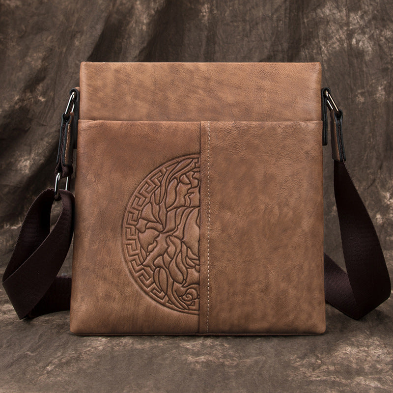 Casual Leather Brown Mens Vertical Side Bag Vertical Messenger Bag Shoulder Bags For Men - iwalletsmen