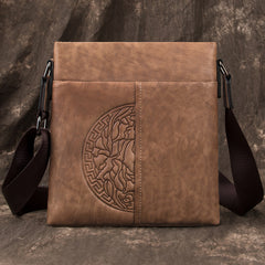 Casual Leather Brown Mens Vertical Side Bag Vertical Messenger Bag Shoulder Bags For Men - iwalletsmen